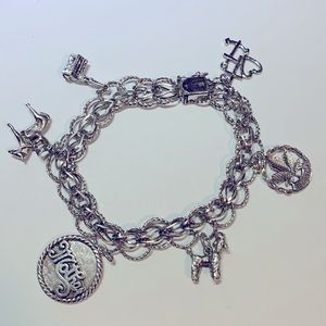 💝Vintage Triple Link w/Twist Sterling Silver Charm Bracelet with 6 Charms 1970s